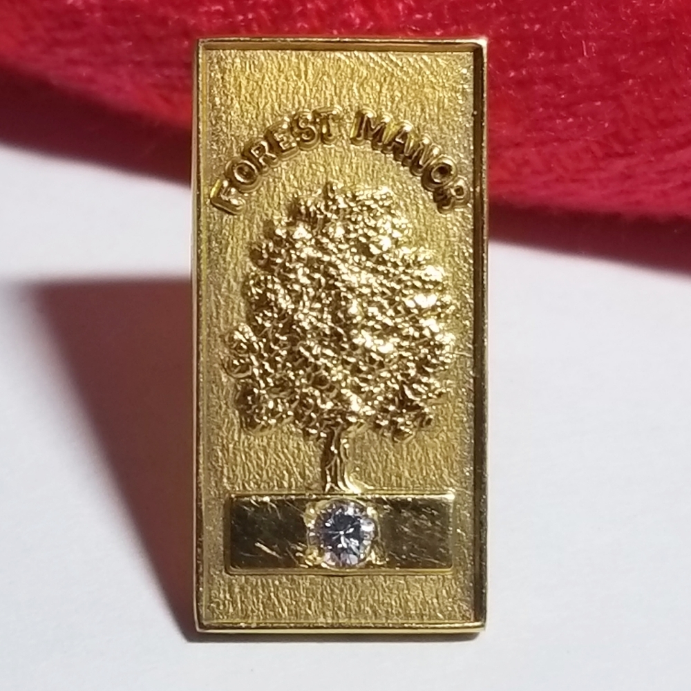 Vintage Forest Manor lapel pin tree gold filled diamond small brooch